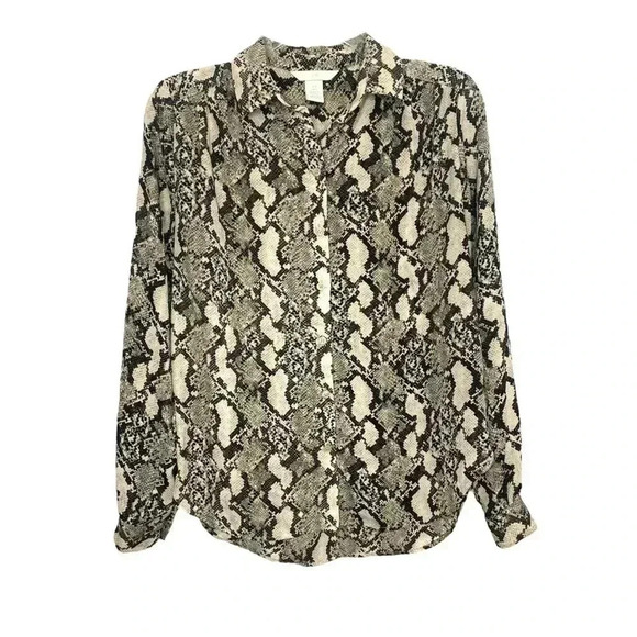 H&M Gray Snakeskin Animal Print Button Down Shirt - Picture 1 of 4